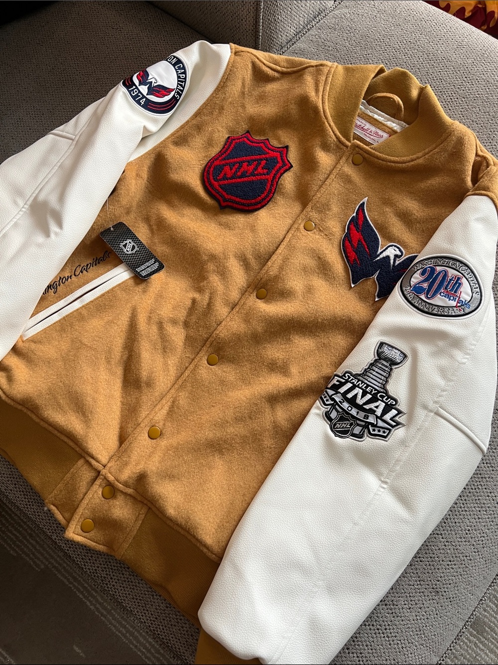 Mitchell & Ness Gold and White Washington Capitals Varsity NHL Jacket